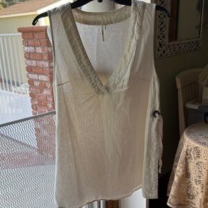 Free People Elegant Cream Linen Sleeveless Top
